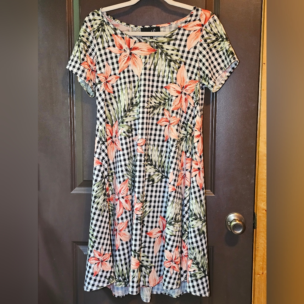 Orange and Black A-Line Sundress with Crew Neck